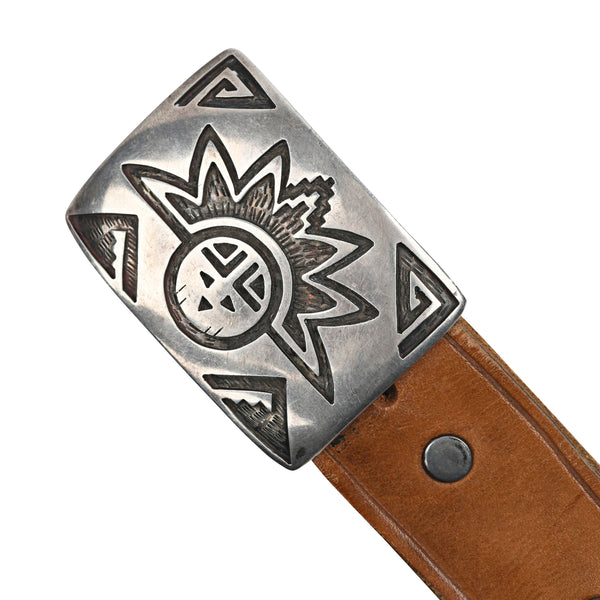 Peyote Bird Vintage Hopi Sun Face Buckle W/vintage Leather Belt (c.1960's)