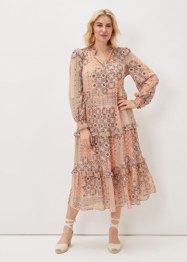 Phase Eight Ailsa Geometric Print Chiffon Midi Dress