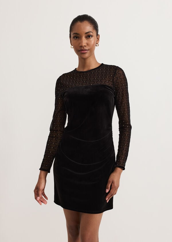 Phase Eight Ambrose Black Velvet Lattice Mini Dress
