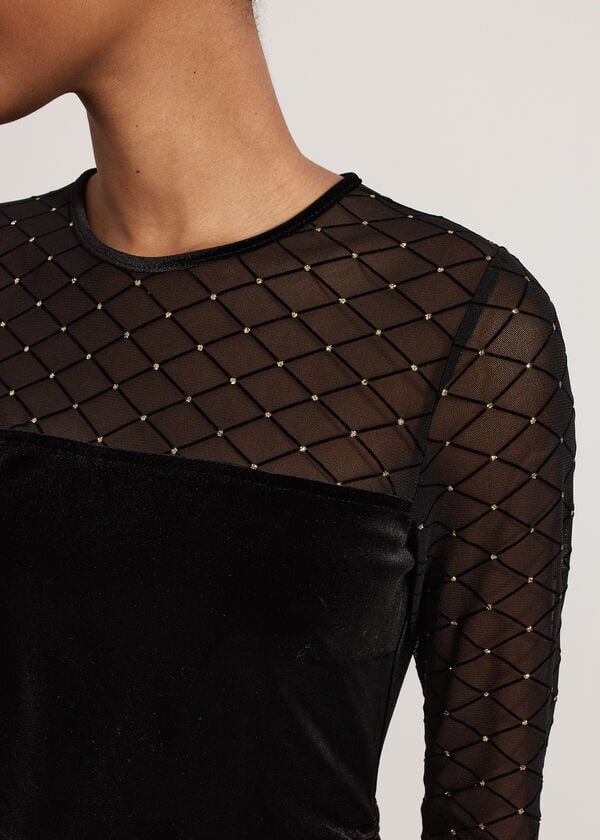 Phase Eight Ambrose Black Velvet Lattice Mini Dress