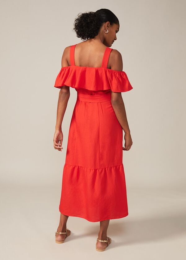 Phase Eight Arlos Frill Bodice Linen-Blend Midi Dress
