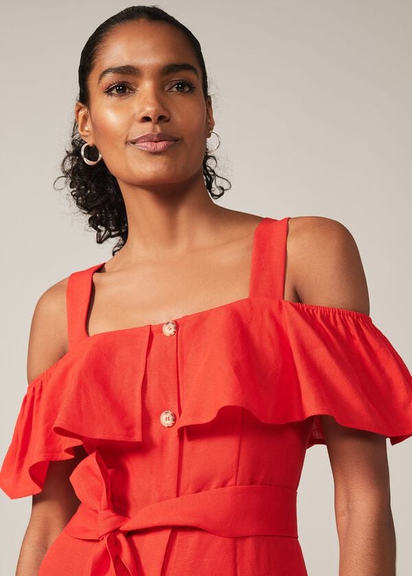 Phase Eight Arlos Frill Bodice Linen-Blend Midi Dress