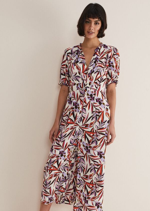 Phase Eight Astrid Leaf Print Cropped Wide Leg Jumpsuit