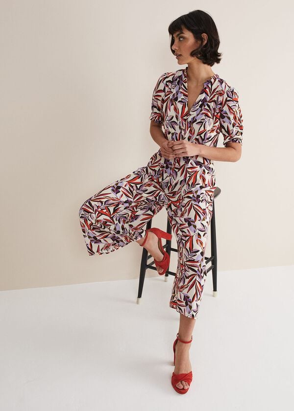 Phase Eight Astrid Leaf Print Cropped Wide Leg Jumpsuit