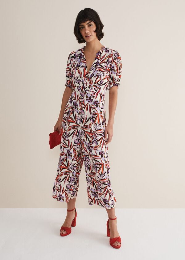 phase eight Astrid Leaf Print Cropped Wide Leg Jumpsuit