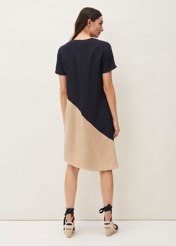 Phase Eight Doty Colourblock Linen-Blend Swing Dress