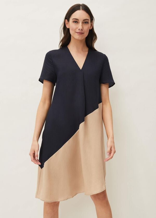 phase eight Doty Colourblock Linen-Blend Swing Dress