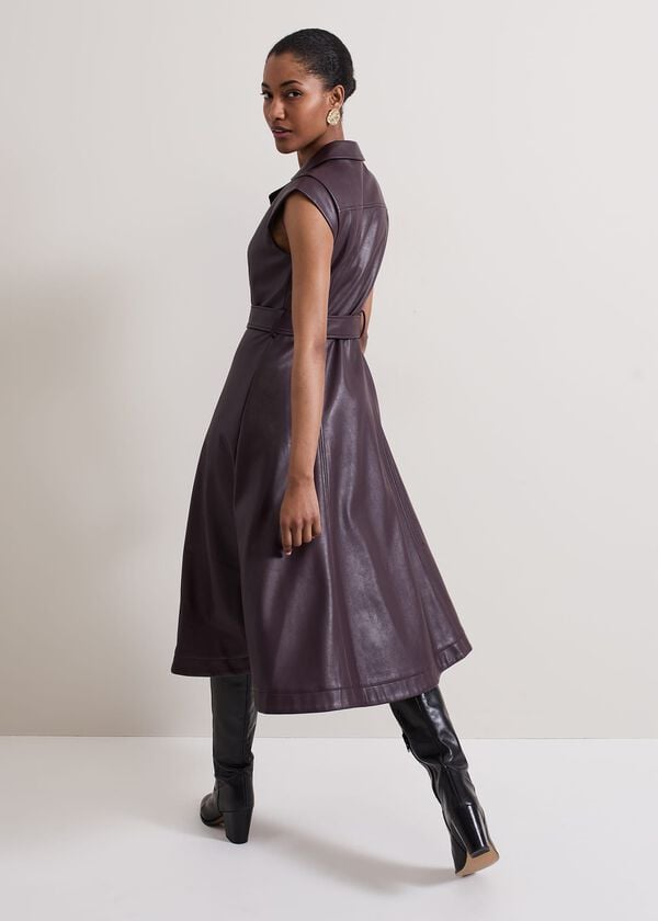 Phase Eight Ellie Burgundy Faux Leather Shirt Dress