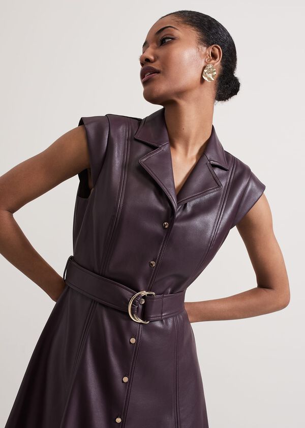 Phase Eight Ellie Burgundy Faux Leather Shirt Dress