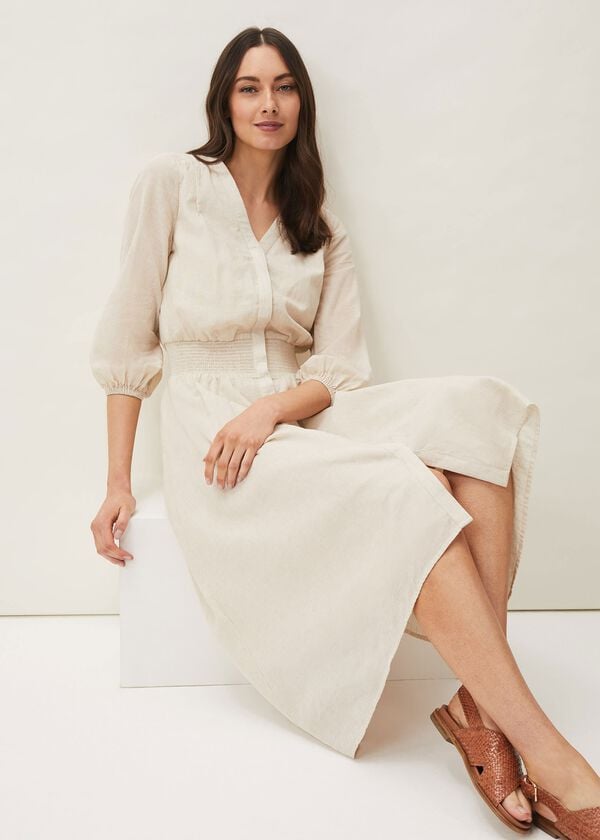 Phase Eight Elma Shirred Waist Puff Sleeve Midi Dress