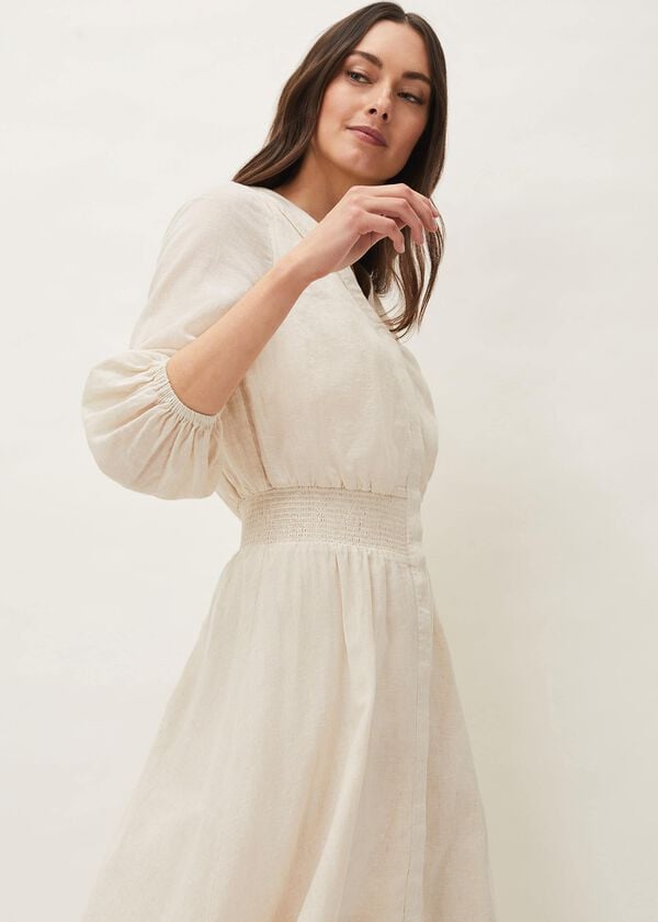 Phase Eight Elma Shirred Waist Puff Sleeve Midi Dress