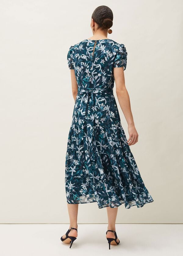 Phase Eight Lola Floral Short Sleeved V-Neck Midi Dress
