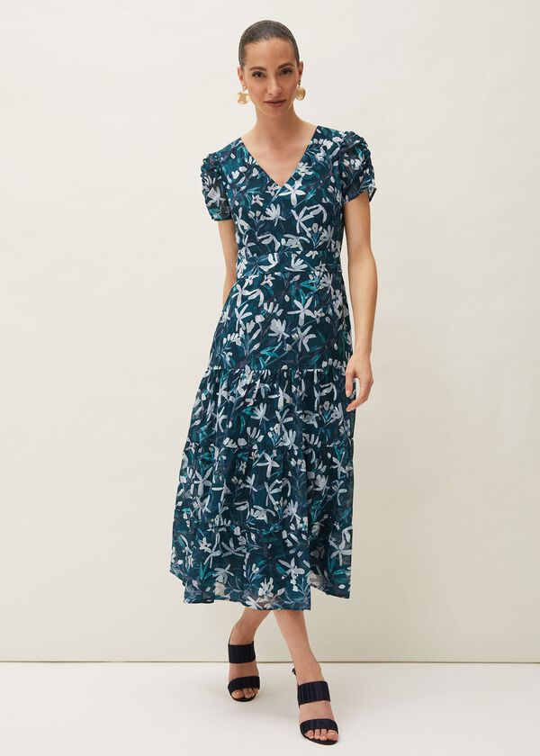Phase Eight Lola Floral Short Sleeved V-Neck Midi Dress