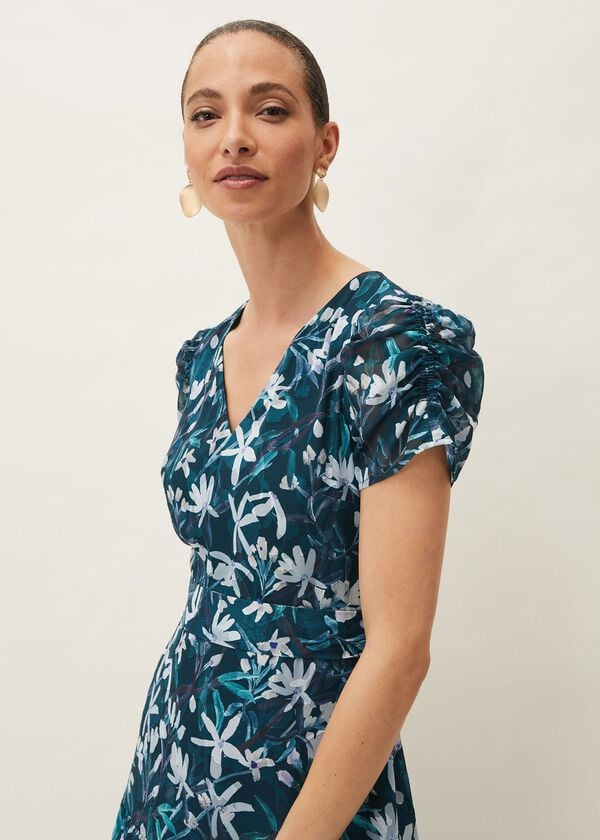 Phase Eight Lola Floral Short Sleeved V-Neck Midi Dress