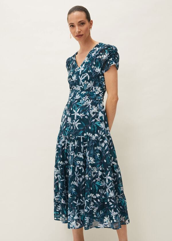 phase eight Lola Floral Short Sleeved V-Neck Midi Dress