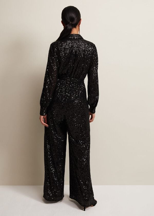 Phase Eight Petite Alessandra Black Sequin Jumpsuit