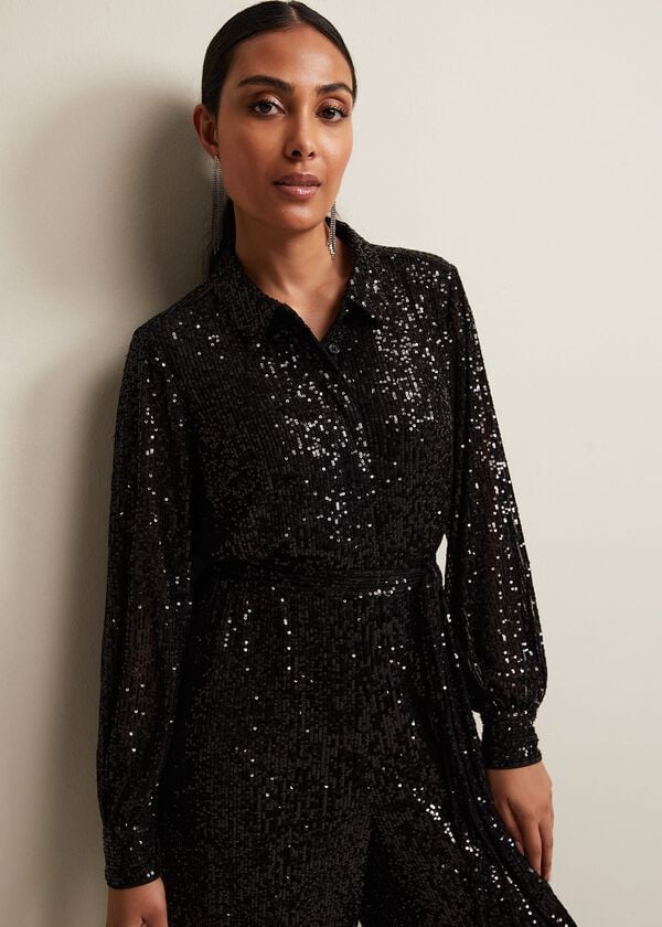 Phase Eight Petite Alessandra Black Sequin Jumpsuit