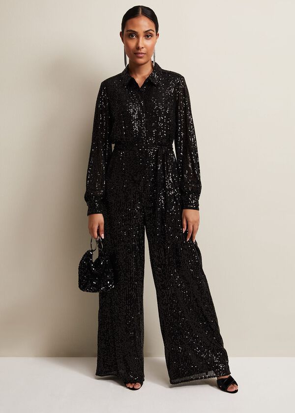 phase eight Petite Alessandra Black Sequin Jumpsuit