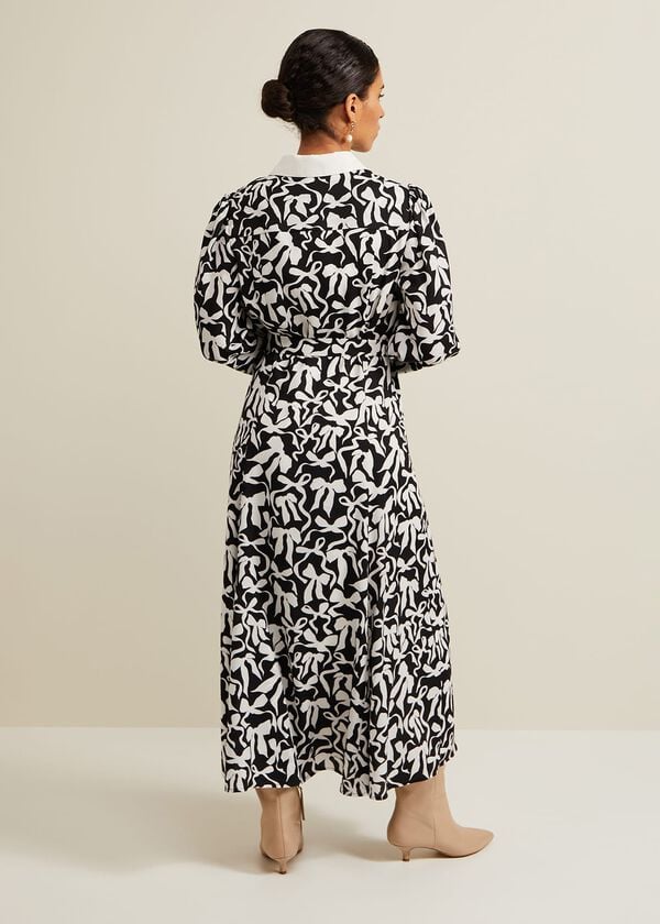 Phase Eight Petite Bonnie Black Bow Shirt Midi Dress