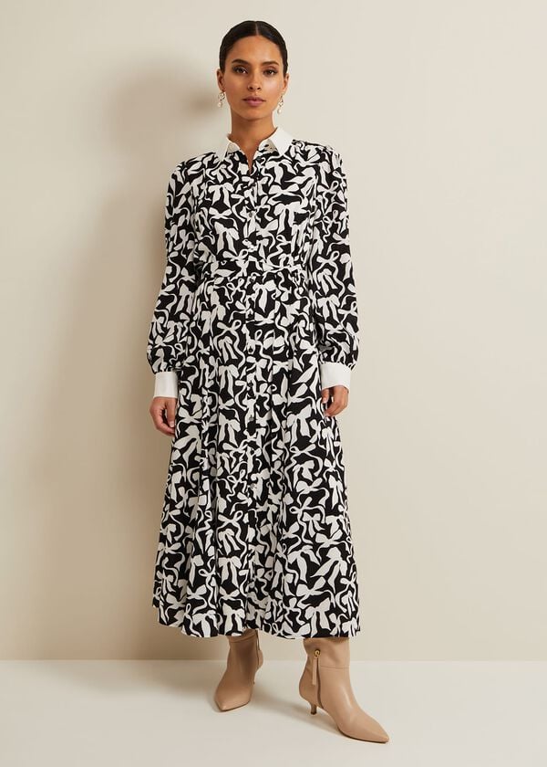 phase eight Petite Bonnie Black Bow Shirt Midi Dress