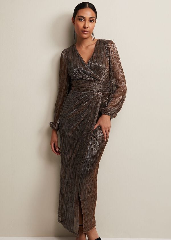 Phase Eight Petite Brielle Bronze Shimmer Maxi Dress