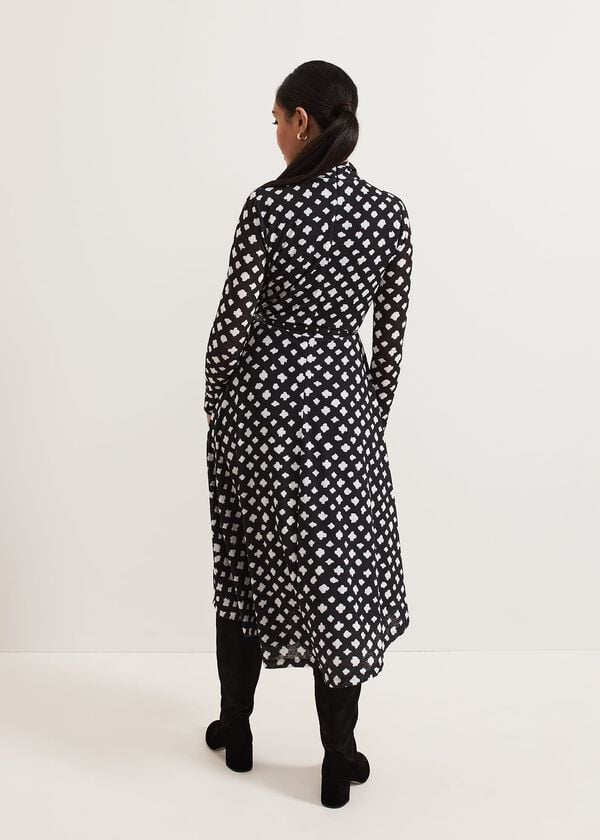 Phase Eight Petite Caitlin Black Printed Mesh Dress