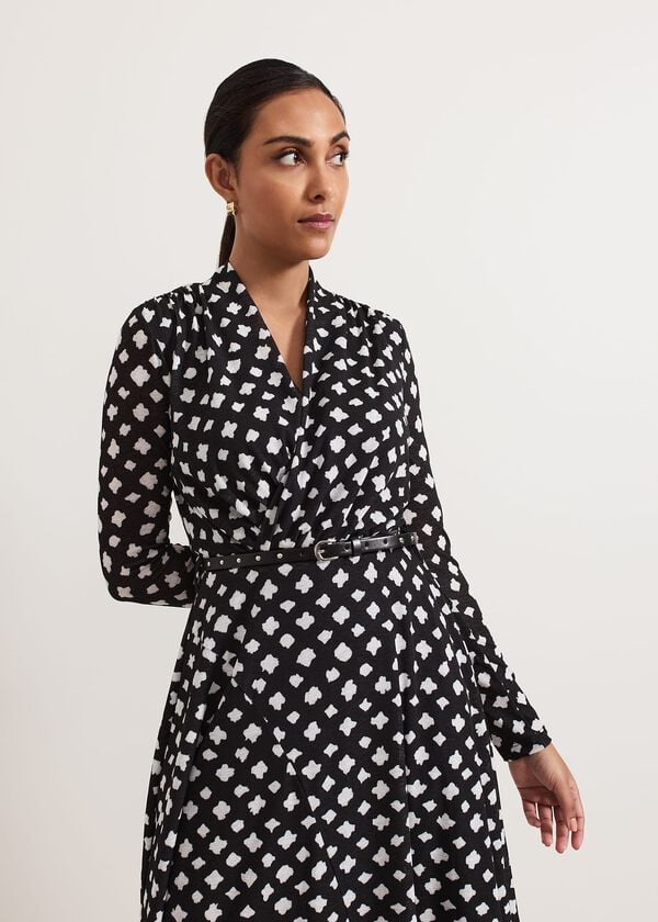 Phase Eight Petite Caitlin Black Printed Mesh Dress