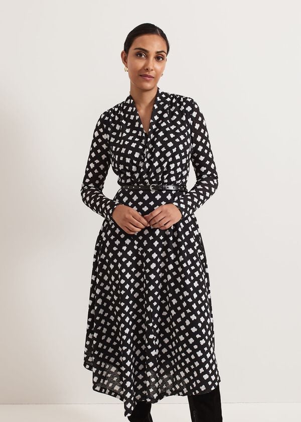 phase eight Petite Caitlin Black Printed Mesh Dress