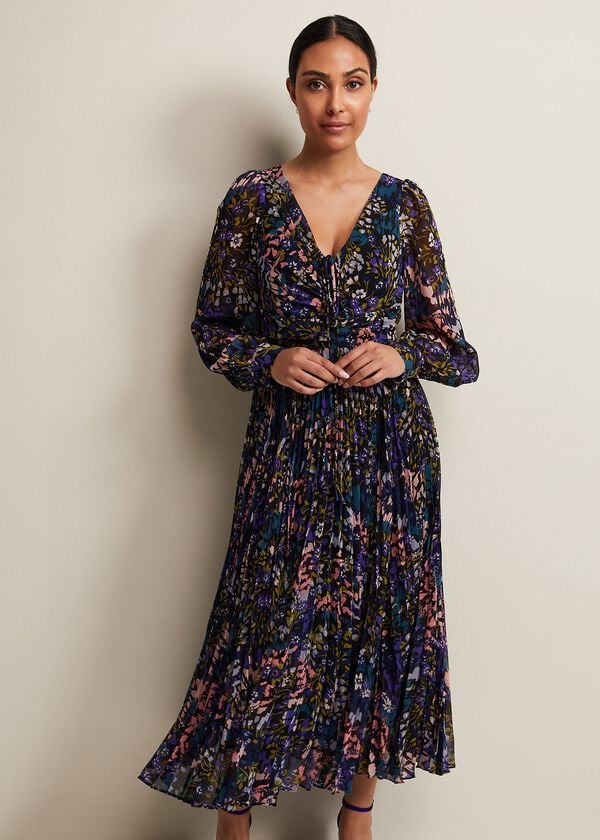 Phase Eight Petite Kindra Floral Pleated Midi Dress