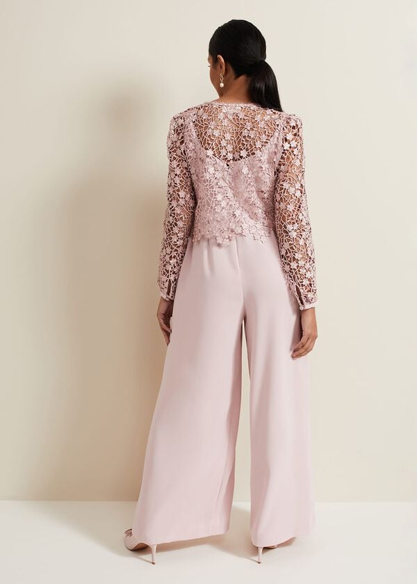Phase Eight Petite Mariposa Pale Pink Lace Jumpsuit