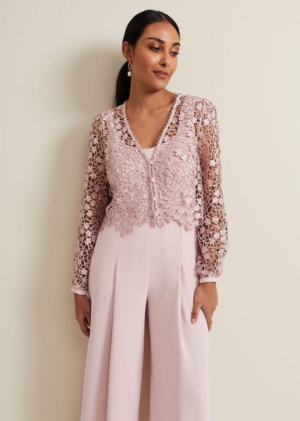 Phase Eight Petite Mariposa Pale Pink Lace Jumpsuit