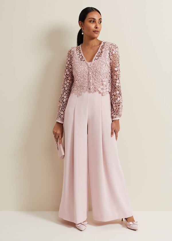 phase eight Petite Mariposa Pale Pink Lace Jumpsuit