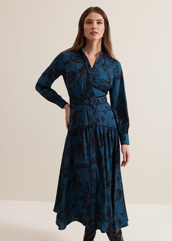 Phase Eight Petite Shakira Teal Floral Midaxi Dress
