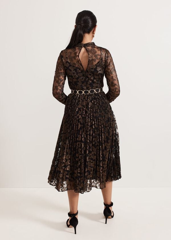 Phase Eight Petite Theodora Leopard Pleat Midi Dress