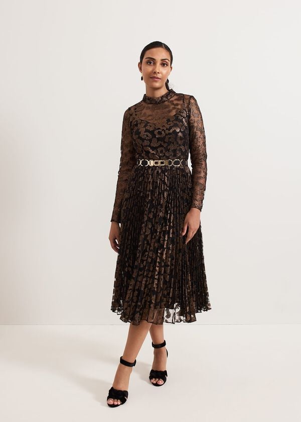 Phase Eight Petite Theodora Leopard Pleat Midi Dress