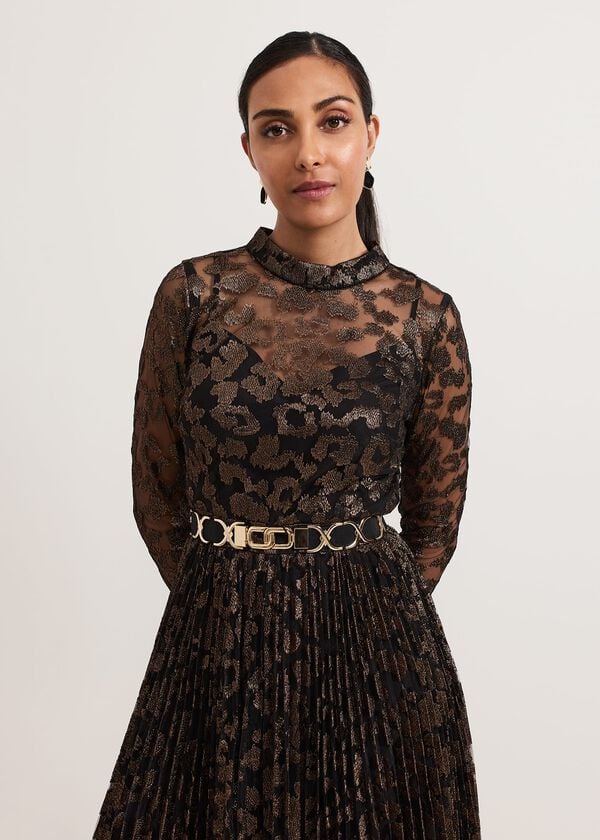 Phase Eight Petite Theodora Leopard Pleat Midi Dress