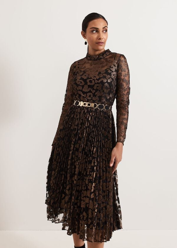 phase eight Petite Theodora Leopard Pleat Midi Dress