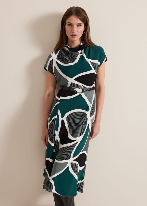 Phase Eight Petite Zaynab Swirl Cowl Neck Midi Dress