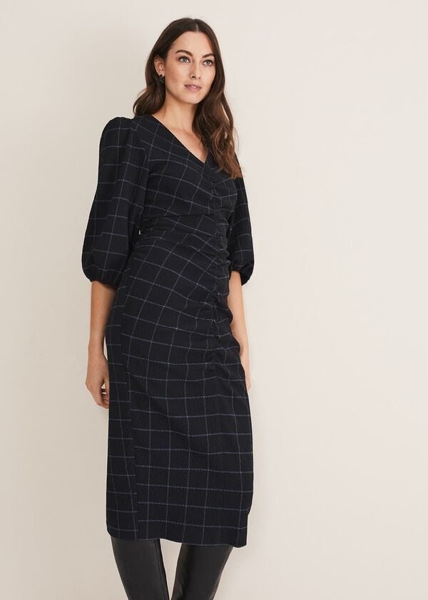 Phase Eight Addison Check Ruched Dress