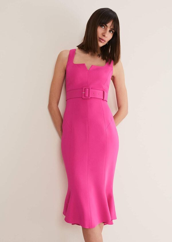 Phase Eight Adria Pink Fitted Midi Dress