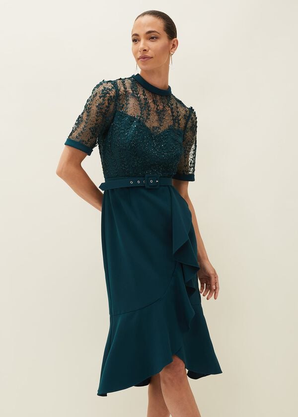 phase eight Alesia Lace Bodice Belted Dress
