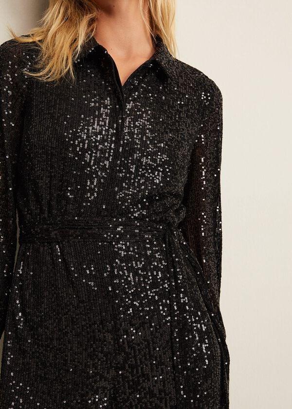 Phase Eight Alessandra Black Sequin Shirt Jumpsuit