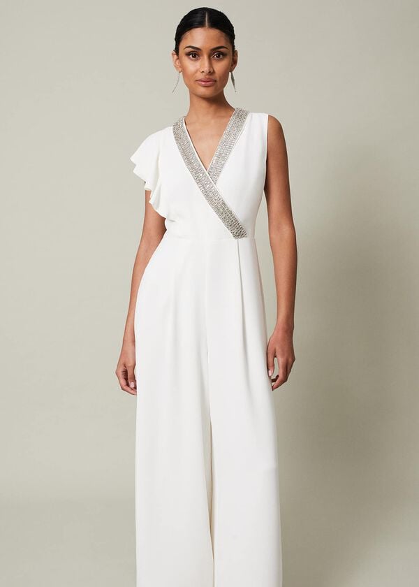 Phase Eight Alexis White Beaded Jumpsuit