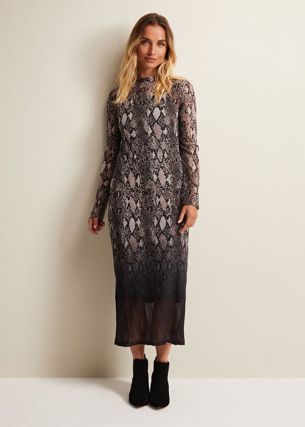 Phase Eight Alix Ombre Snake Midi Mesh Dress