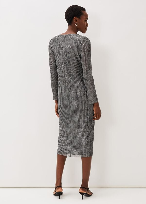 Phase Eight Alix Silver Plisse Midi Dress