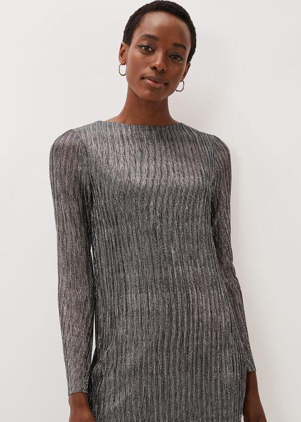 Phase Eight Alix Silver Plisse Midi Dress