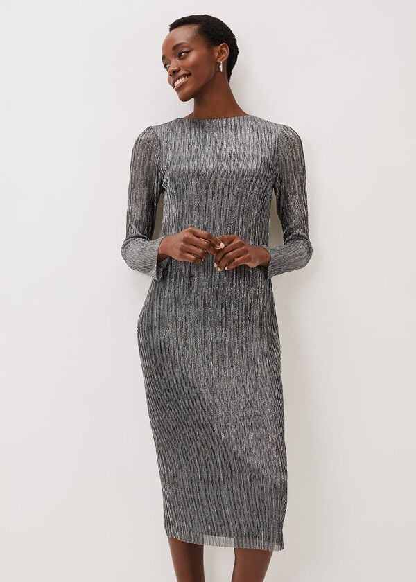 phase eight Alix Silver Plisse Midi Dress