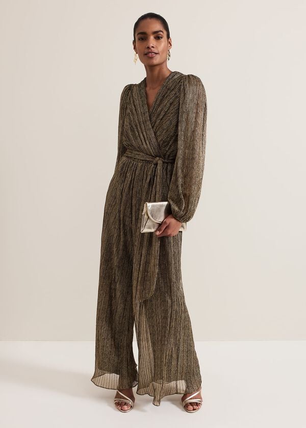 Phase Eight Alli Gold Textured Jumpsuit