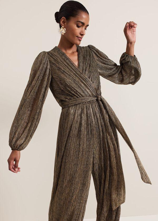 Phase Eight Alli Gold Textured Jumpsuit