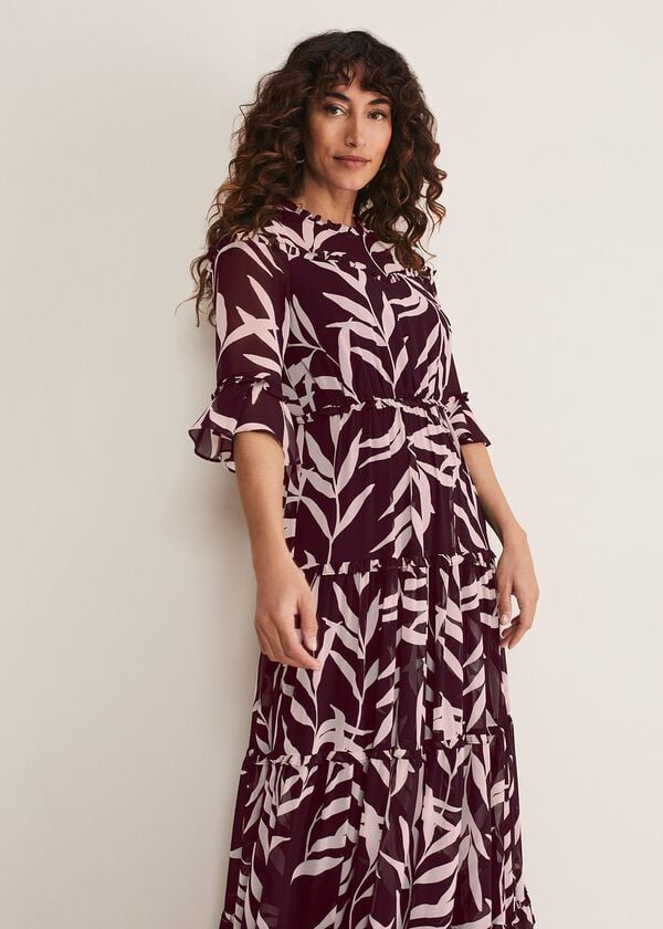 Phase Eight Amber Leaf Print Tiered Dress